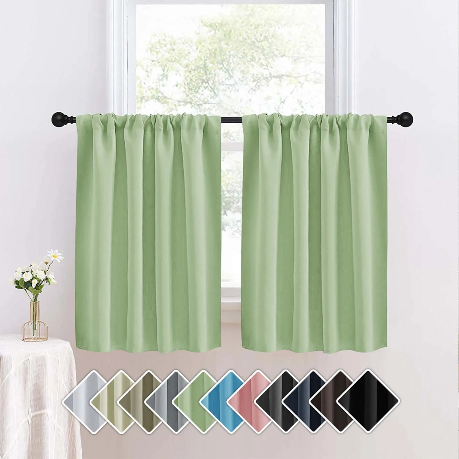 

Modern Solid Short Curtains Semi Blackout Window Curtains Kitchen Study Partition Shades for Home/Garden/Cafe/Tea Room
