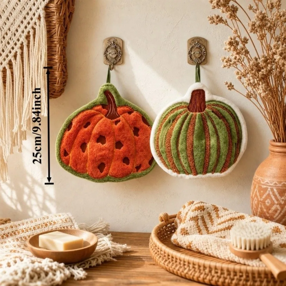 Super Absorbent Pumpkin Hand Towel Soft Microfiber Quick-Drying Kitchen Handkerchief Halloween Decoraitons Hanging Hand Towels
