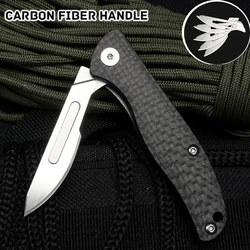 Cuchillo plegable de fibra de carbono EDC, cuchillo de bolsillo portátil de autodefensa, cuchillo de utilidad médica de emergencia de supervivencia, hoja reemplazable