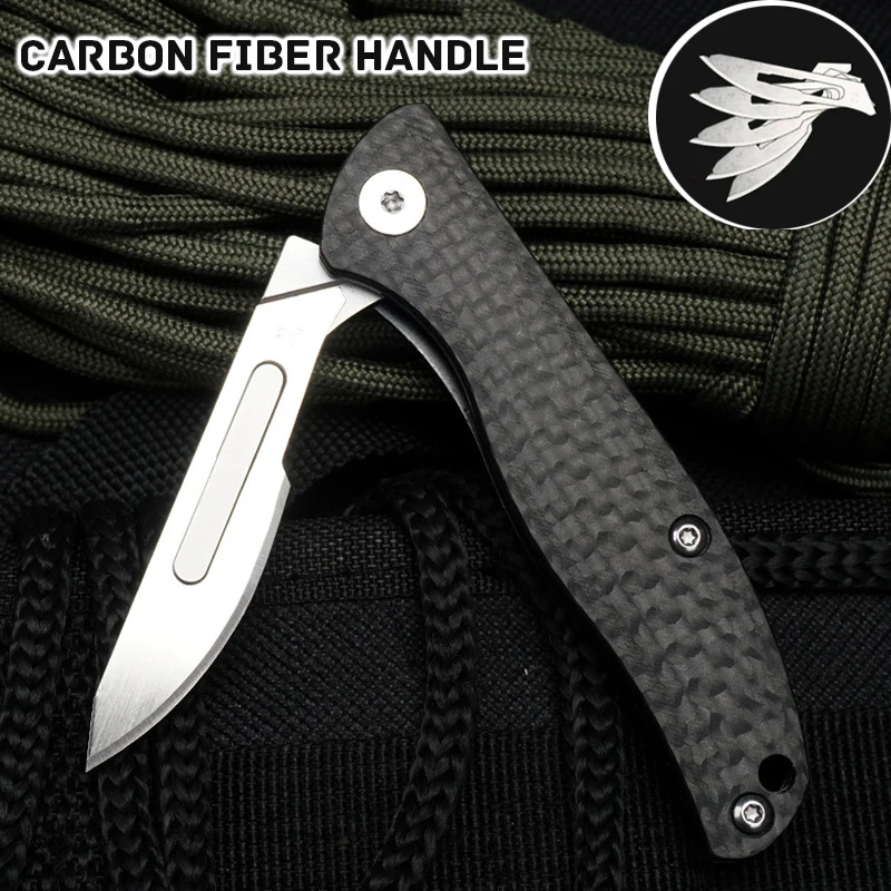 carbon fiber folding knives edc portable pocket knives faca de sobrevivencia de emergencia utilidade medica lamina substituivel autodefesa novo 01