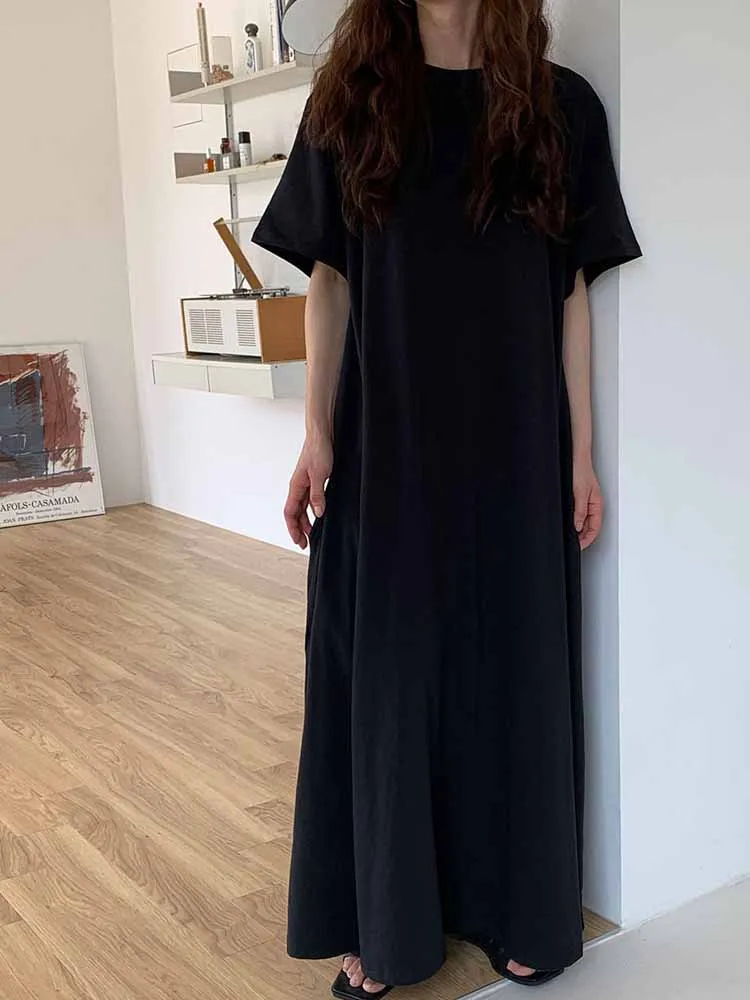 T-shirt bleu longueur au sol pour femmes, nouveau Design ample, jupe longue Dr Fre et Ele, pause thé, été 2024