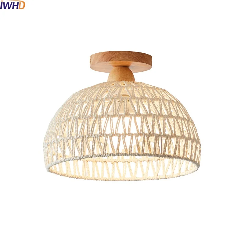 

IWHD Modern Style LED Ceiling Lights Decoration Wicker Wood Corridor Aisle Balcony Home Lighting Nordic Ceiling Lamp Luminaria