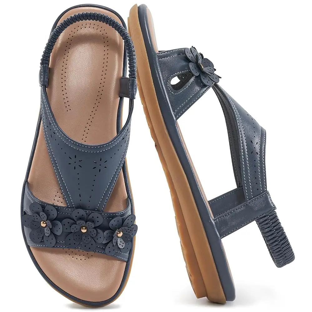 Womens Flat Sandals 2026 Comfortable Dressy Summer Sandals with Memory Foam Ankle Strap Casual Walking Shoes for Travel