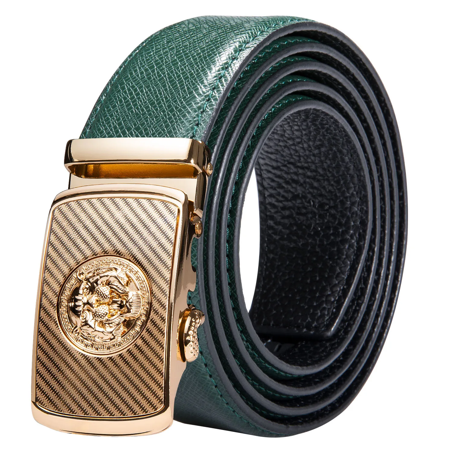 High Quality Green Faux Leather Belts For Men Metal Automatic Buckle Men's Belt Luxury Famous Brand Waist Strap DiBanGu