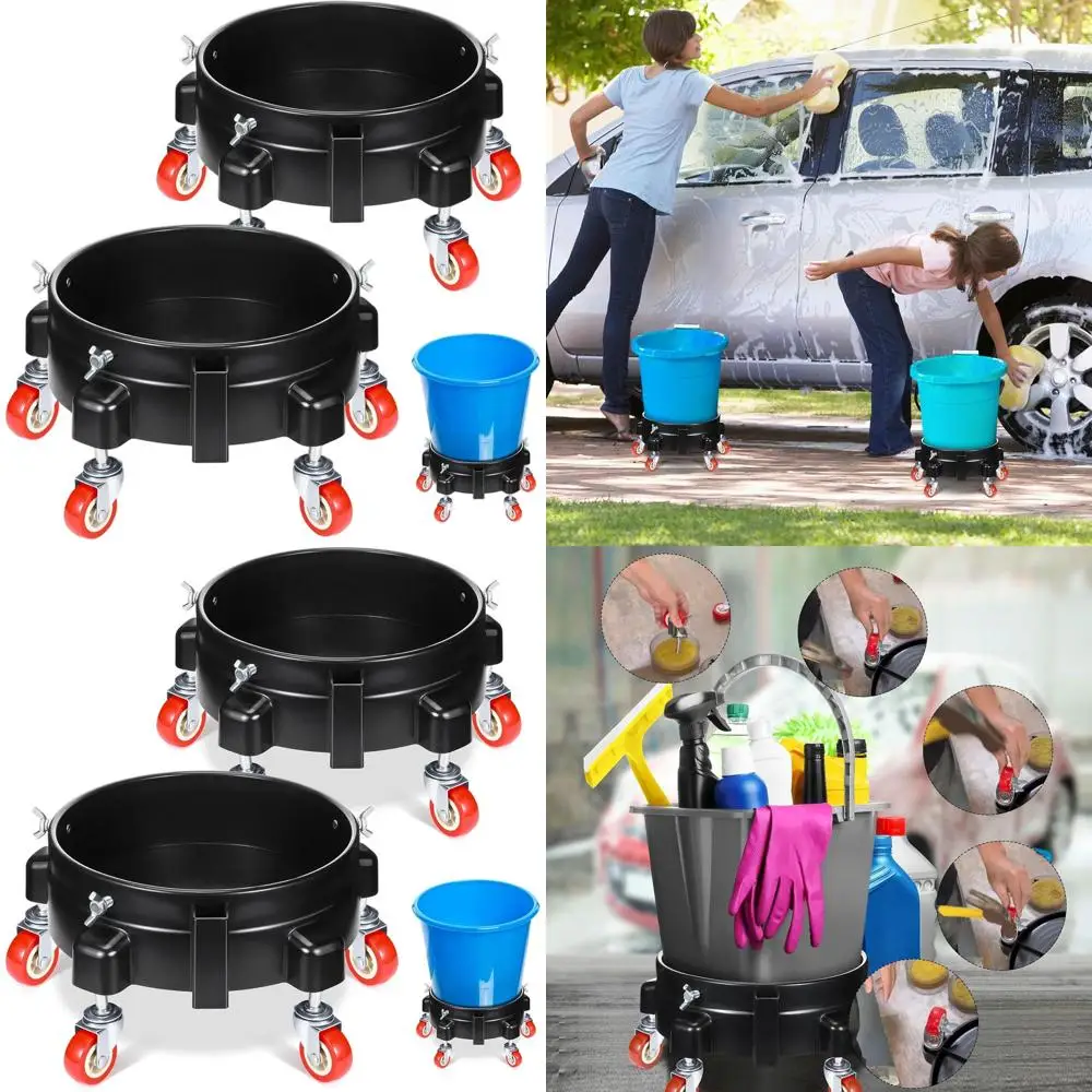 

5 Gallon Car Wash Bucket Dolly with Swivel Wheels for Garage and Construction Use (Black)