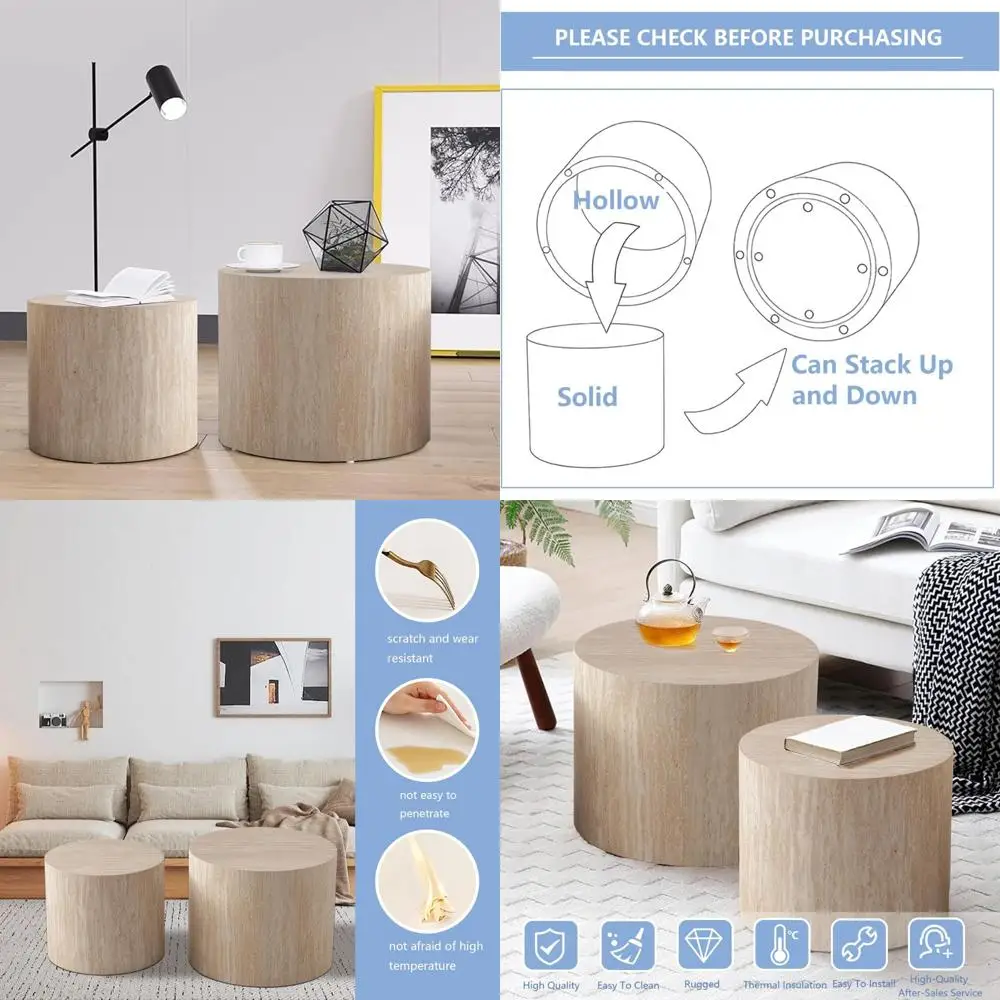 Modern Round Nesting Coffee Table Set for Living Room - Wave Stripe Design, Ideal for Bedroom and Lounge Areas