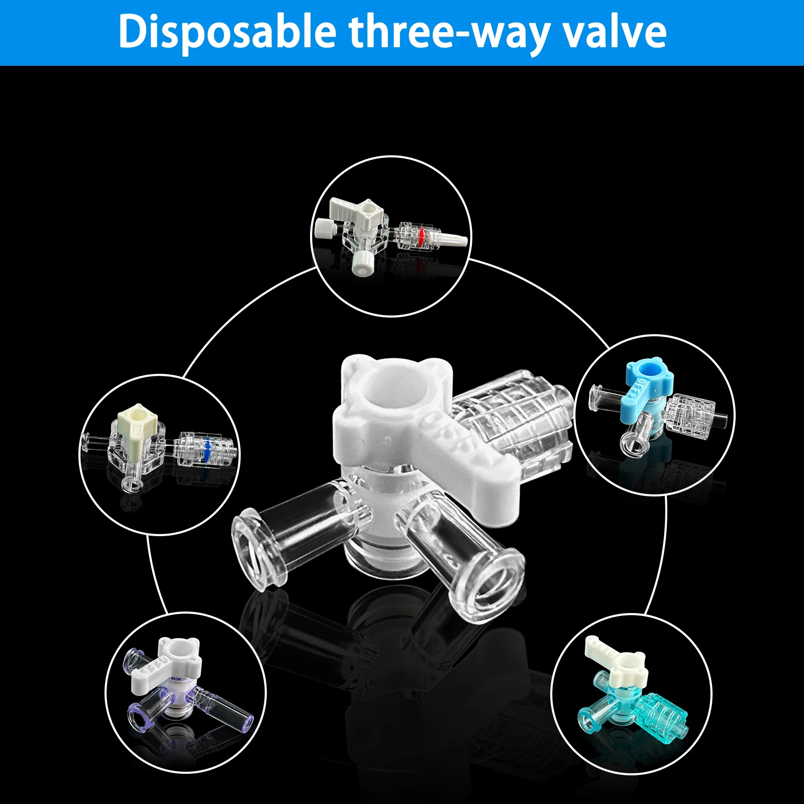 100 PCS Anti Backflow 3-way Stopcocks for Luer Lock or Catheter Connection, Luer Three-Way Tee Valve