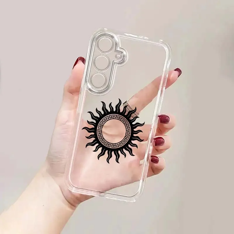 

Black Round Cool Art Pattern For Samsung S25 S24 S23 S22 S21 S20 S10 Ultra Plus Edge FE 5G Transparent Phone Case