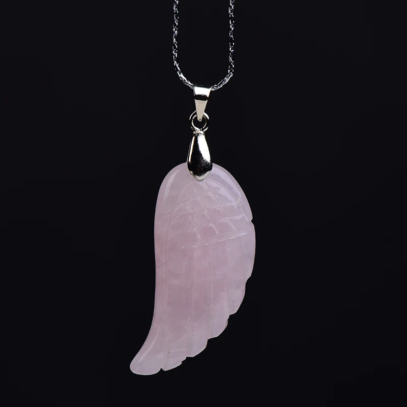 Natural Formation Increase Charm Lovers Pendant Necklace Gifts Natural Crystal  Angel Wing Pendant Rose Quartz Opal Unique Line