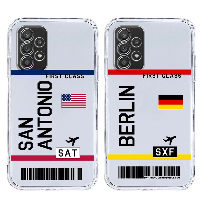 Travel New York Airplane Ticket Art Case For Samsung A15 A13 A35 A55 A51 A71 A41 A31 A05 A17 A23 A25 A33 A53 A73 5G A07 4G Cover