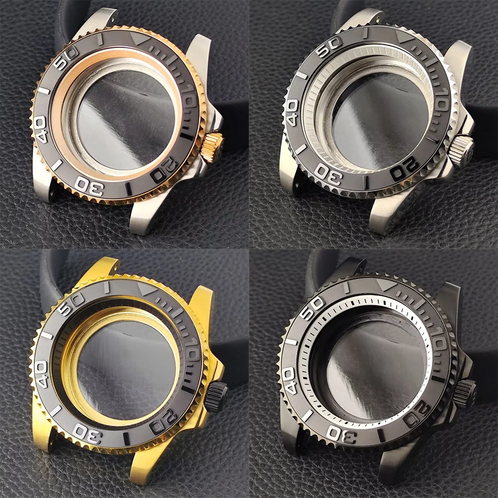 Hochwertiges GMT-Uhrengehäuse in Schwarz mit Innenring, 40,5 mm, Herrenuhrgehäuse, passend für NH35, NH36, Uhrwerk/Zifferblatt, automatische Box, transparenter Boden