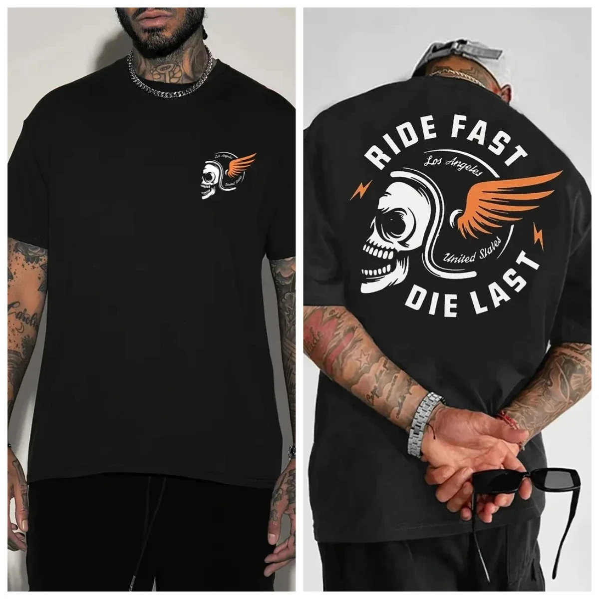 

Men's Motorcycle T-shirt: RIDE FAST DIE LAST - Skull Punk Motorcycle T-shirt - Outdoor Sports, Travel and Daily Wear T-shirt