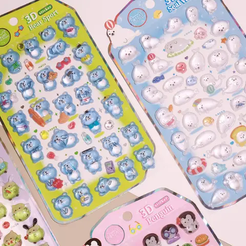 네코니 3D 동물 펭귄 물개 월드 릴리프 스티커 스크랩북킹 DIY 저널링 문구 다이어리 귀여운 스티커 학용품