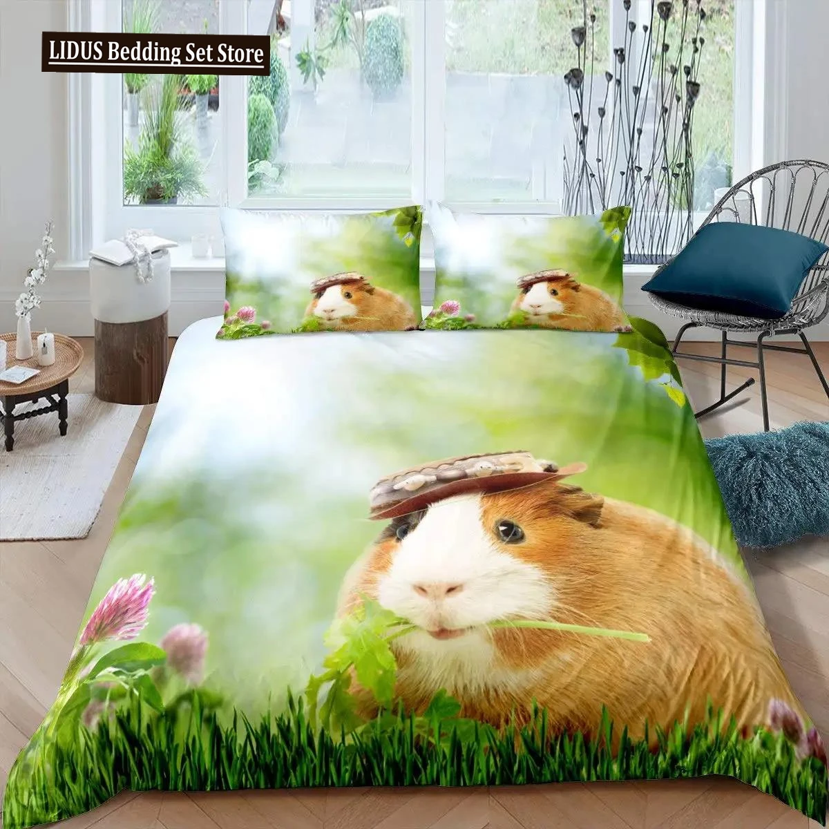 

Guinea Pig Duvet Cover Set Cute Cavy Pattern Bedding Set Animal Quilt Cover For Boys Girls Garden Nature Polyester Bedding Set