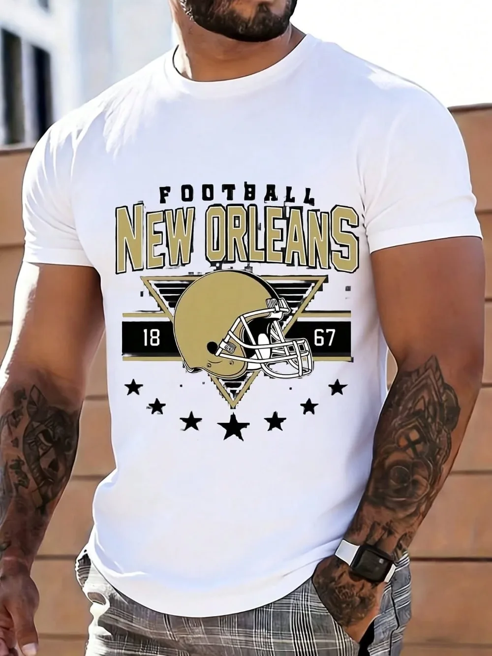 Mens Tshirt Short Retro Stadium Fan Theme Bold Graphic Letters O-Neck Pullover Multi Colors Swatches Panel for Streetwear Outfit