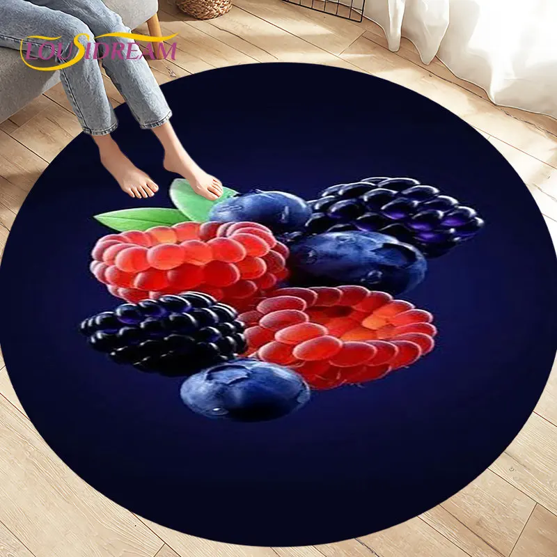 

3D Fruits Vegetables Round Area Rug,Circle Carpet Rug for Living Room Bedroom Sofa Decor,Kids Play Crawl Floor Mat Kitchen Mat