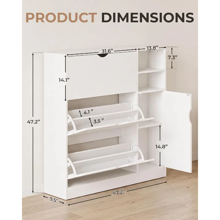 Shoe Cabinet for Entryway with 3 Flip Drawers, Narrow Shoe Storage Cabinet, Hidden Slim Shoe Organizer with Adjustable Shelf fo