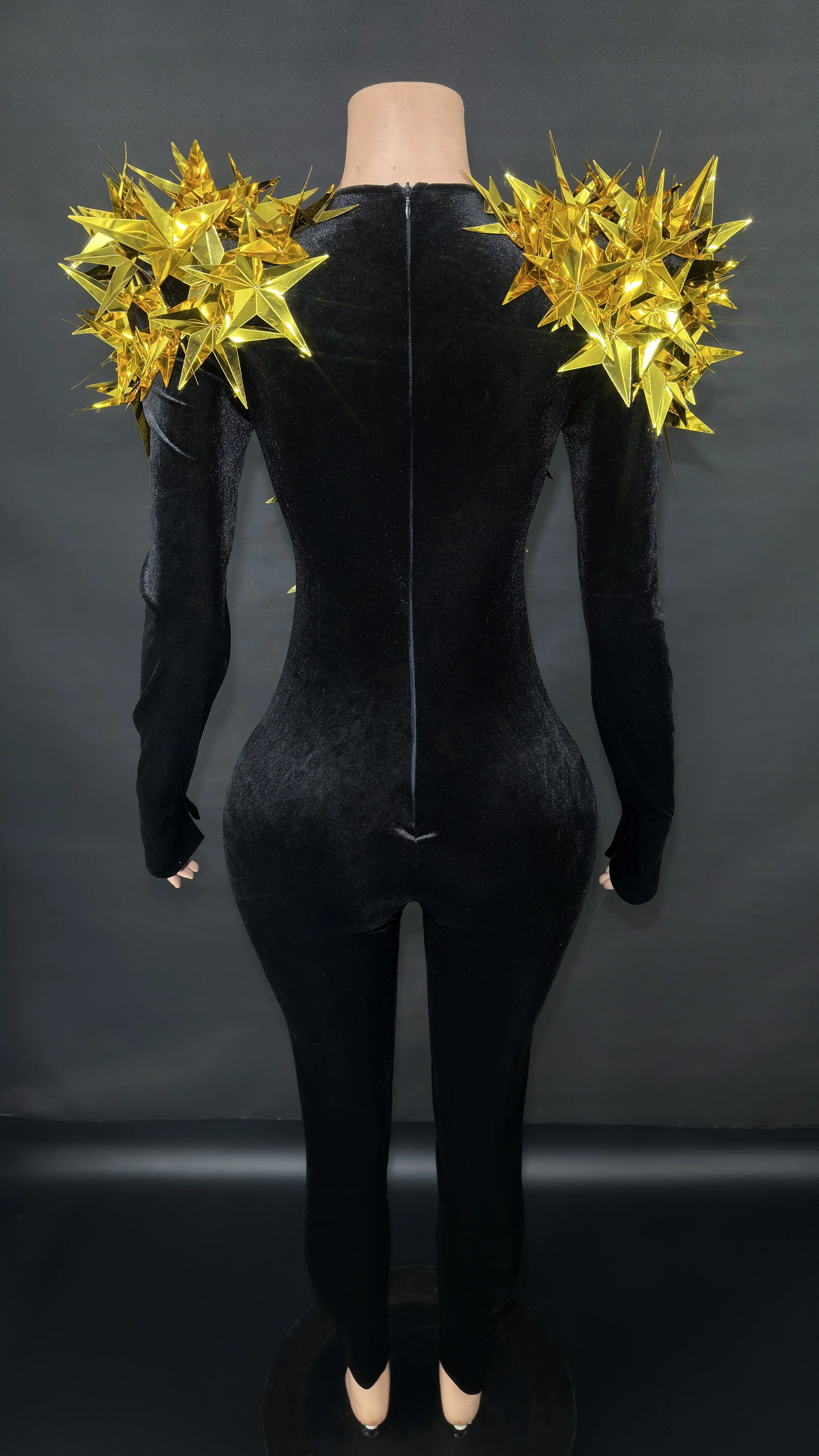 Mais novo brilhante ouro strass preto veludo manga longa macacão feminino festa à noite clube gala anfitriões boate bar trajes de palco
