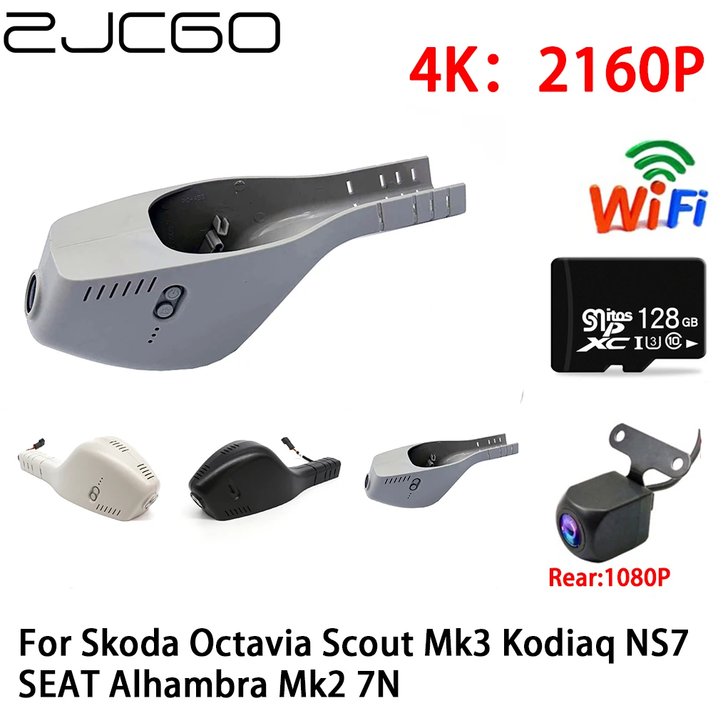 

ZJCGO 2K 4K Car DVR Dash Cam Wifi Front Rear Camera 2 Lens 24h for Skoda Octavia Scout Mk3 Kodiaq NS7 SEAT Alhambra Mk2 7N