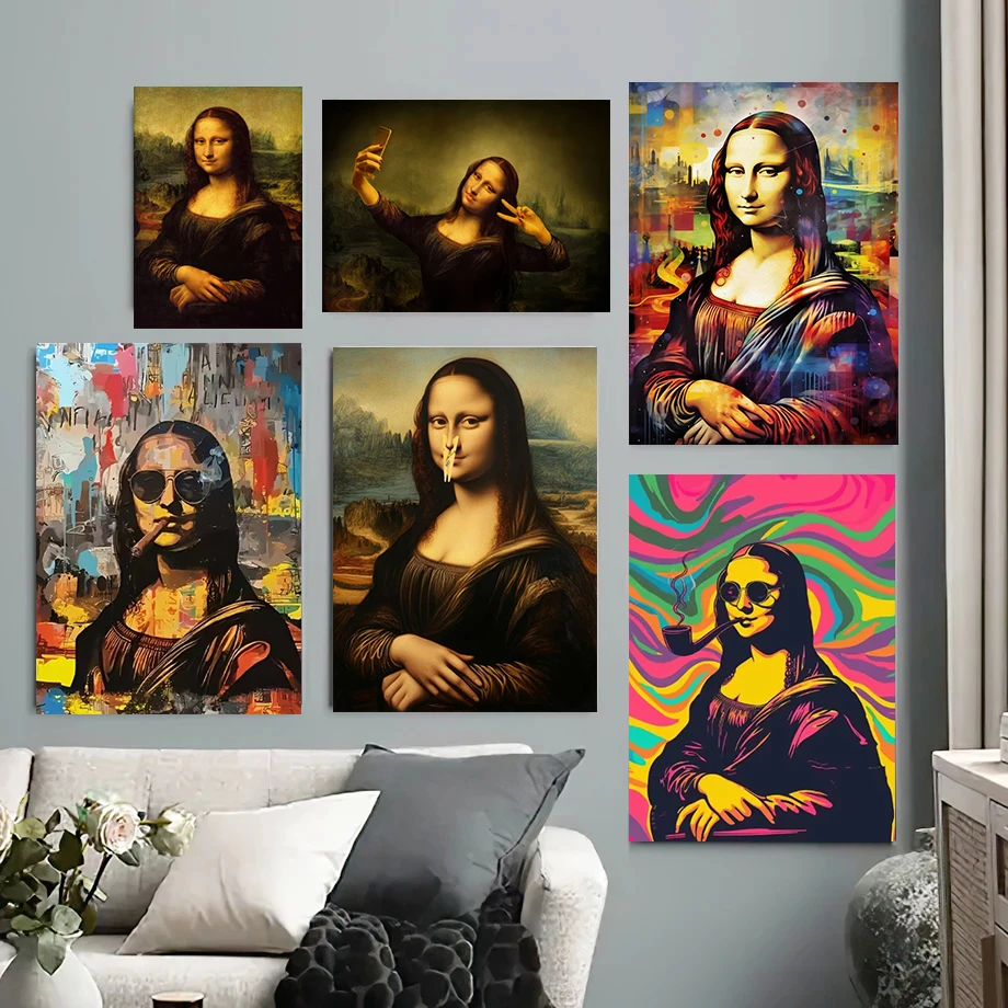 Mona Lisa Pop-Art-Leinwanddruck, farbenfrohes Straßen-Wandkunstbild, lustiges Poster für Wohnzimmer, Heimdekoration