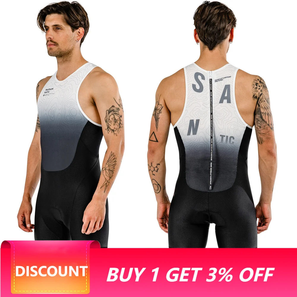 Santic Men's Triathlon Cycling Suits Sleeveless Sponge Padded Quick-Drying for Running Swimming TriathlonTM24C03026H