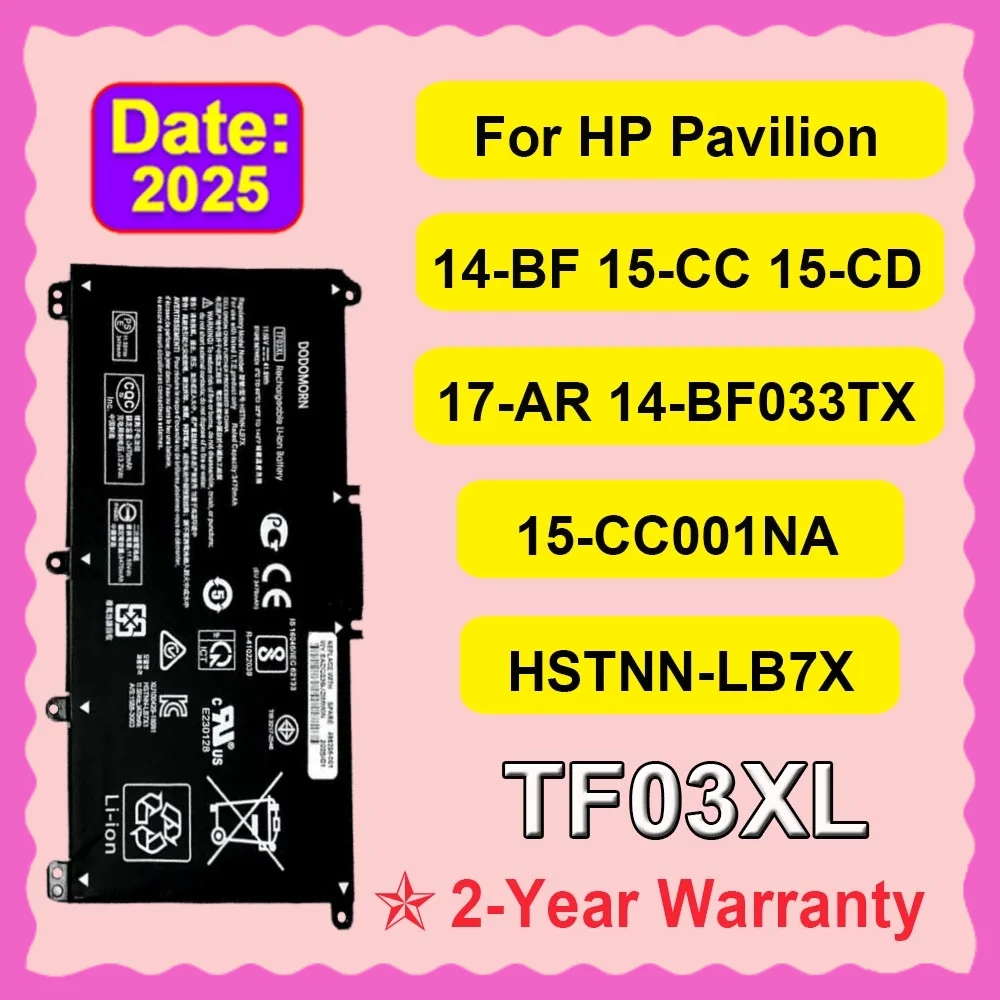 

TF03XL Compatible Laptop Battery 11.55V 41.9Wh 3470mAh for HP Pavilion 14-BF033TX 15-CC001NA 15-CD000NG 17-AR007CA HSTNN-LB7X