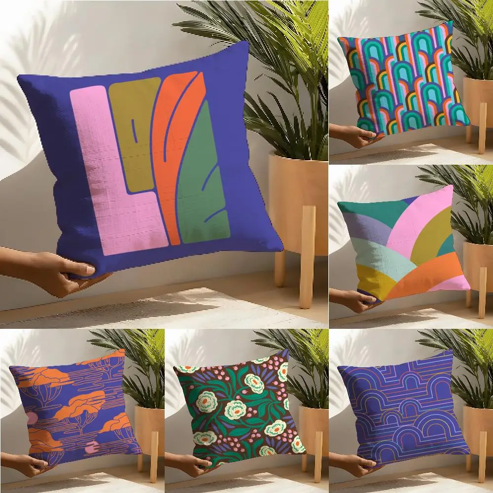 Funda de almohada moderna con flores E-Elizabeth Olwen, funda de almohada de lino, decoración del hogar, funda de cojín