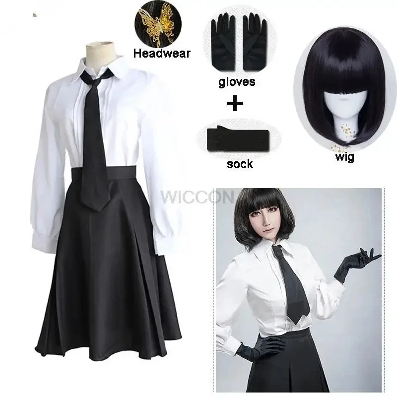 x;3,c'5\b/Anime Bungo Stray Dogs Detective Agency Member Akiko Yosano Cosplay Costumes Shirt Skirt Tie Gloves School U5'g,7\j'8/