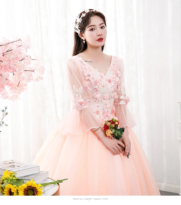 light salmon pink belle ball gown medieval long dress costume Victorian Gothic Lol/Marie Antoinette/Colonial