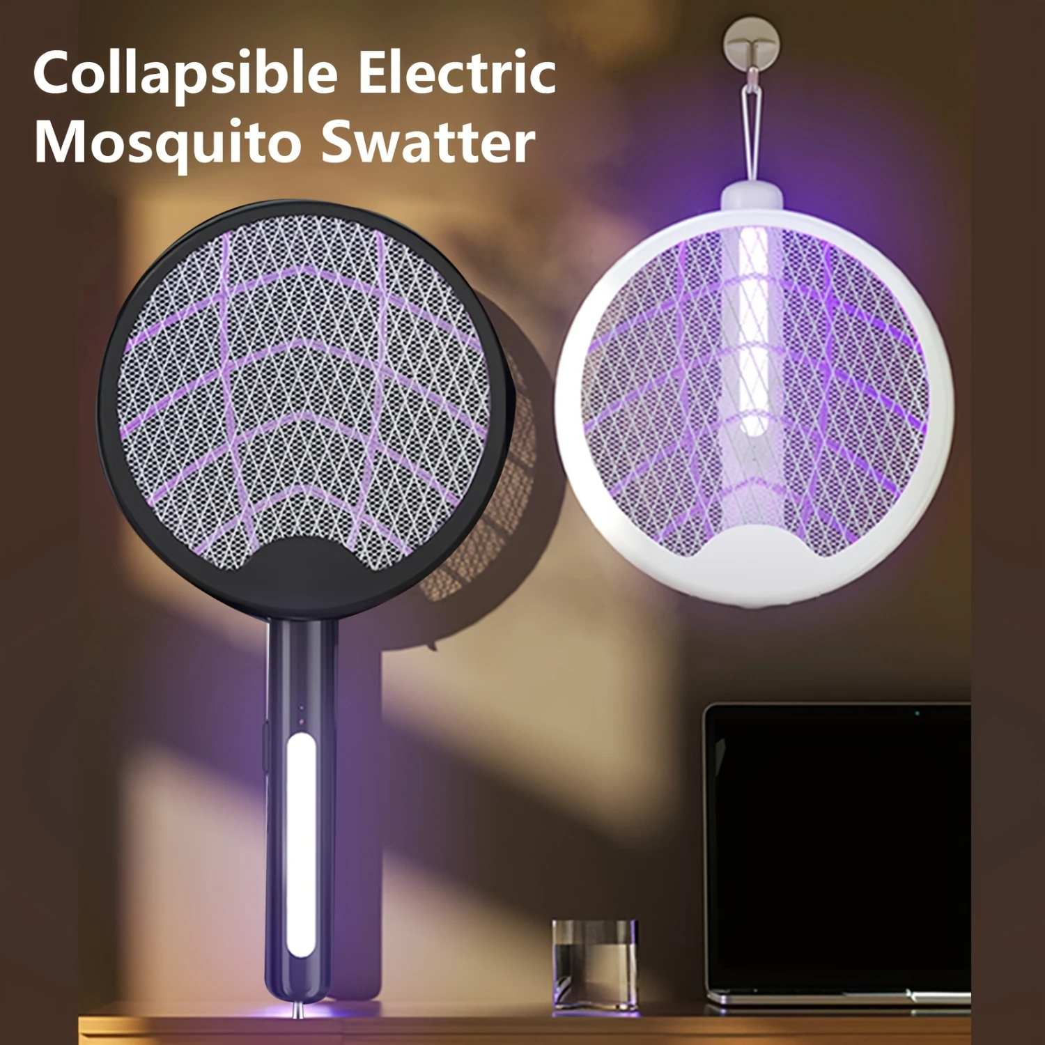 

1pc Foldable White/ Black Mosquito Fly Swatter, Handheld Killer, Folding Housefly Killer Racket, Smart With