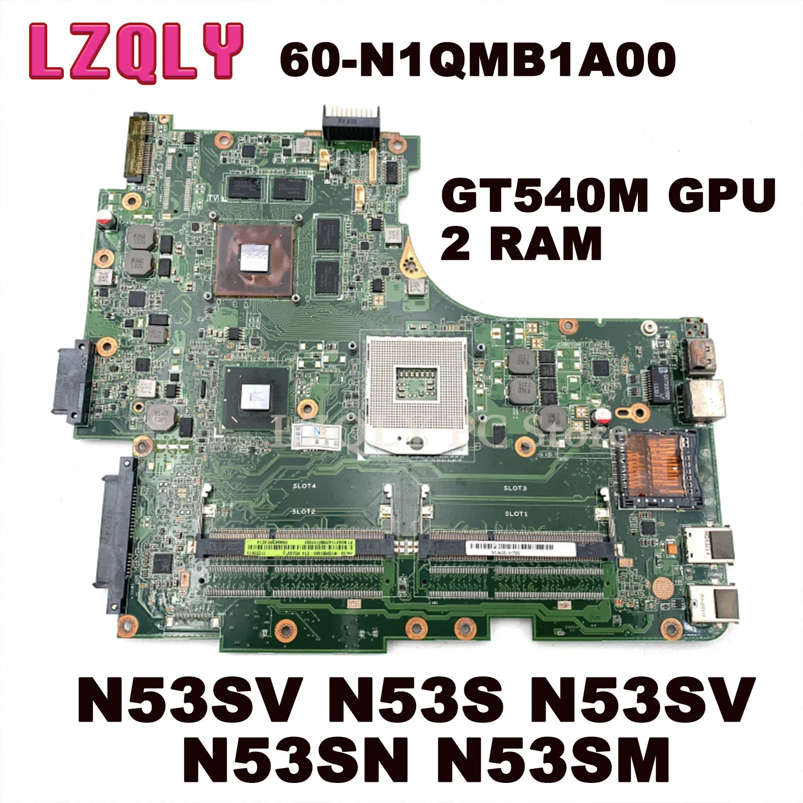 Placa Base para Laptop Asus N53S N53SV N53SN N53SM N53SV 60-N1QMB1A00, con GPU GT540M, 2 Ranuras de RAM, Chipset HM65, Completamente Probada