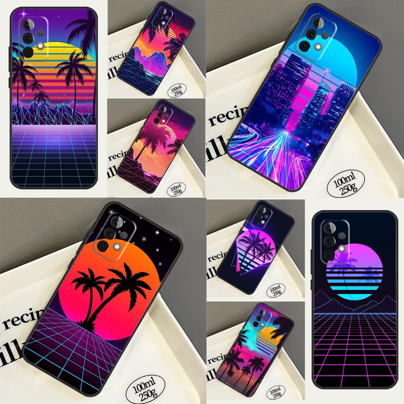 Synthwave Retro 80s Neon Phone Case For Samsung Galaxy A54 A34 A24 A14 A52 A32 A12 A53 A33 A13 A51 A71 A50 A70 A52S