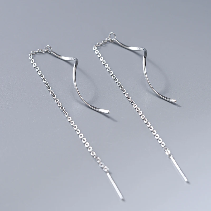 CAOSHI Stainless Steel Wave Threader Earrings for Women Long Tassel Chain Drop Ear Line Hypoallergenic Temperament Lady Jewelry
