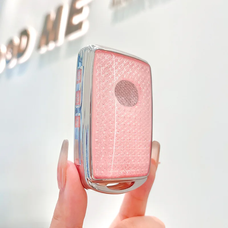 

Car For Mazda 3 Axela BP CX-30 DM Remote Smart Car Key Case Cover Fob Holder Keychain Accessories Diamond Pink Style TPU