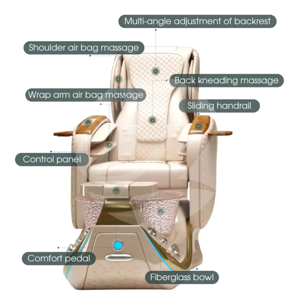 التصميم الحديث الفاخر التدليك الكهربائي التلقائي تداول المياه كرسي باديكير مقلوب الظهر تدليك كامل لمتجر الأظافر