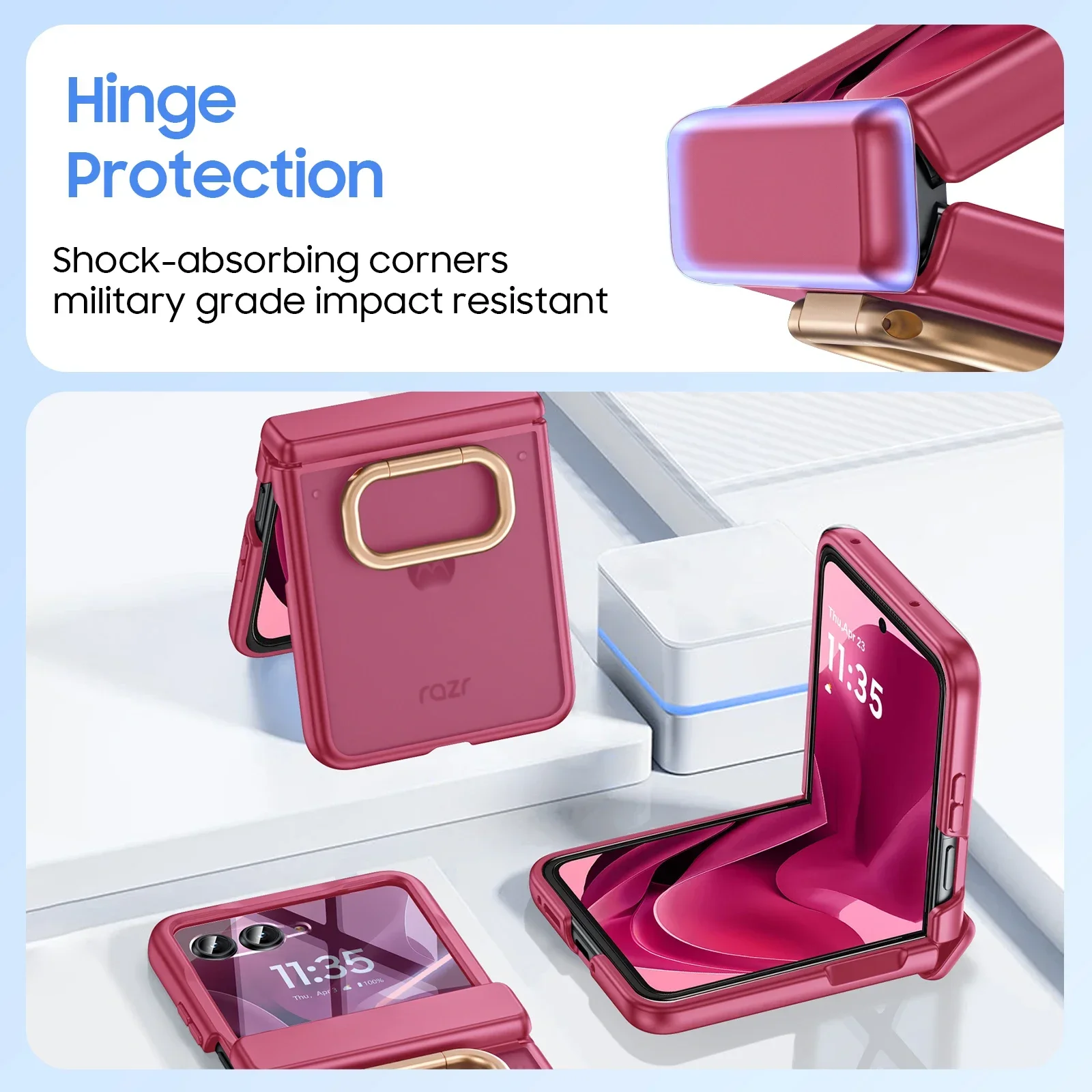 هدايا الهالوين، مع حامل حلقي، واقي شاشة، حماية المفصلات، مقاوم للصدمات لهاتف Motorola Razr Ultra 2025 - أحمر وردي