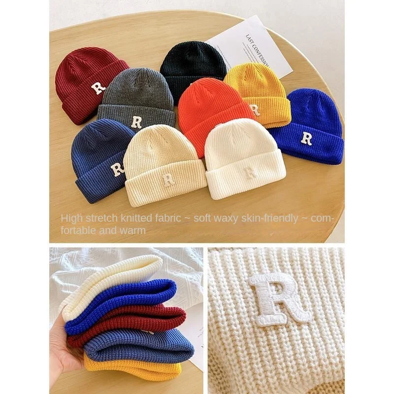 

2024 new R letter wool hat women's autumn and winter ins cold hat trendy versatile casual warm hat men