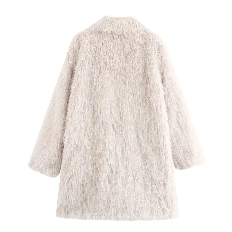 Fashion Lady Faux Fur Coat Women Lapel Luxury Thick Warm Outerwear Winter Lady Street Loose Long Sleeves Jacket Simple Jacket