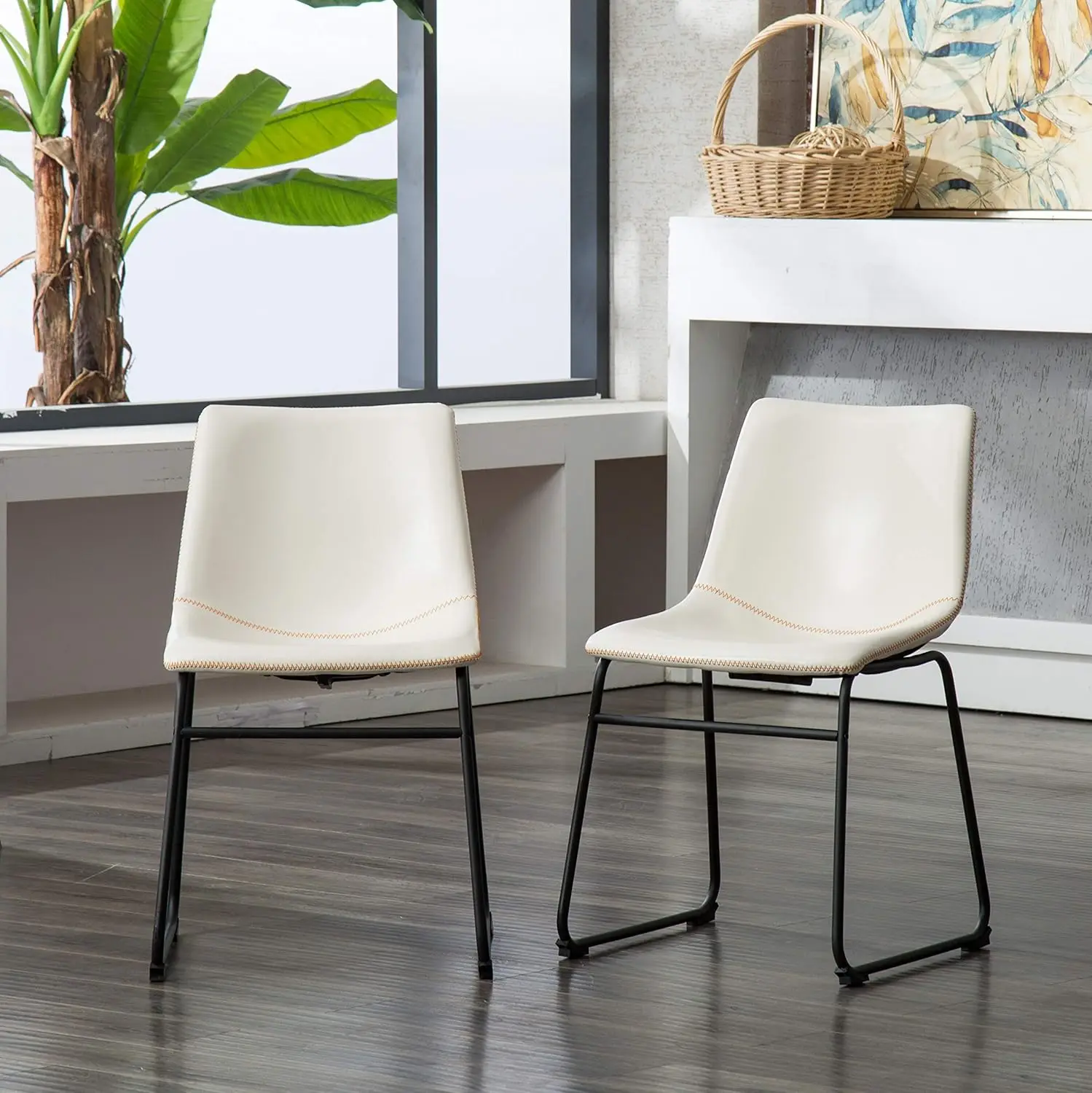 

Lotusville Vintage PU Leather Dining Chairs, Set of 2, White