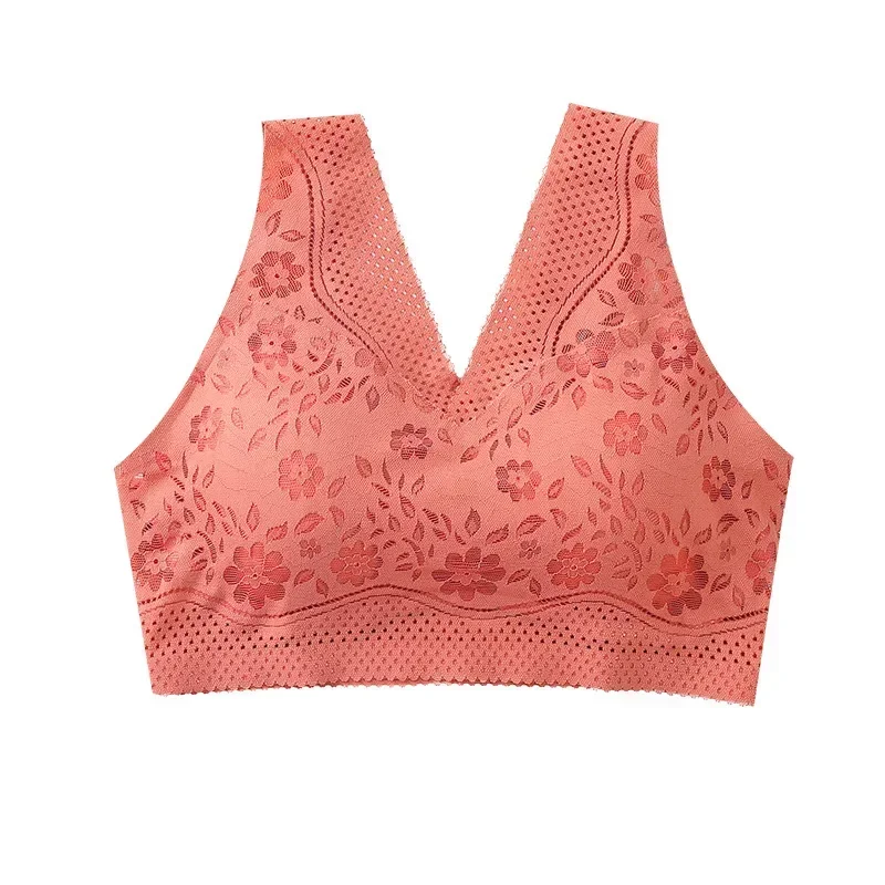 Sujetadores push-up de encaje de talla grande 2XL transpirables sin costuras para mujer, lencería Sexy sin aros, Bralette con cuello en V, ropa interior con espalda baja