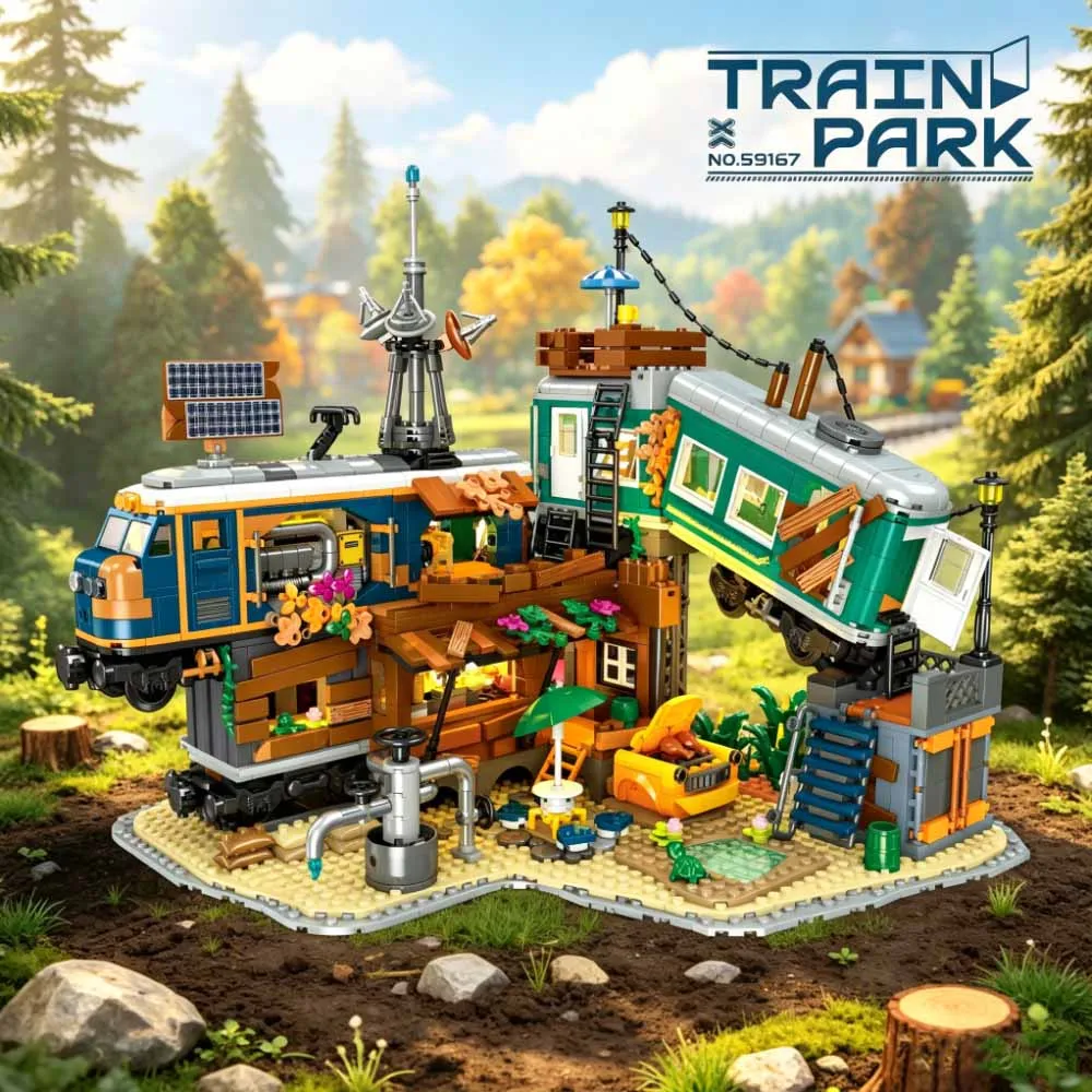 

Jiestar 59167 Train Park with light building blocks Moc home decoration Modle kit Adilt toys Gift puzzle Christmas 2349pcs