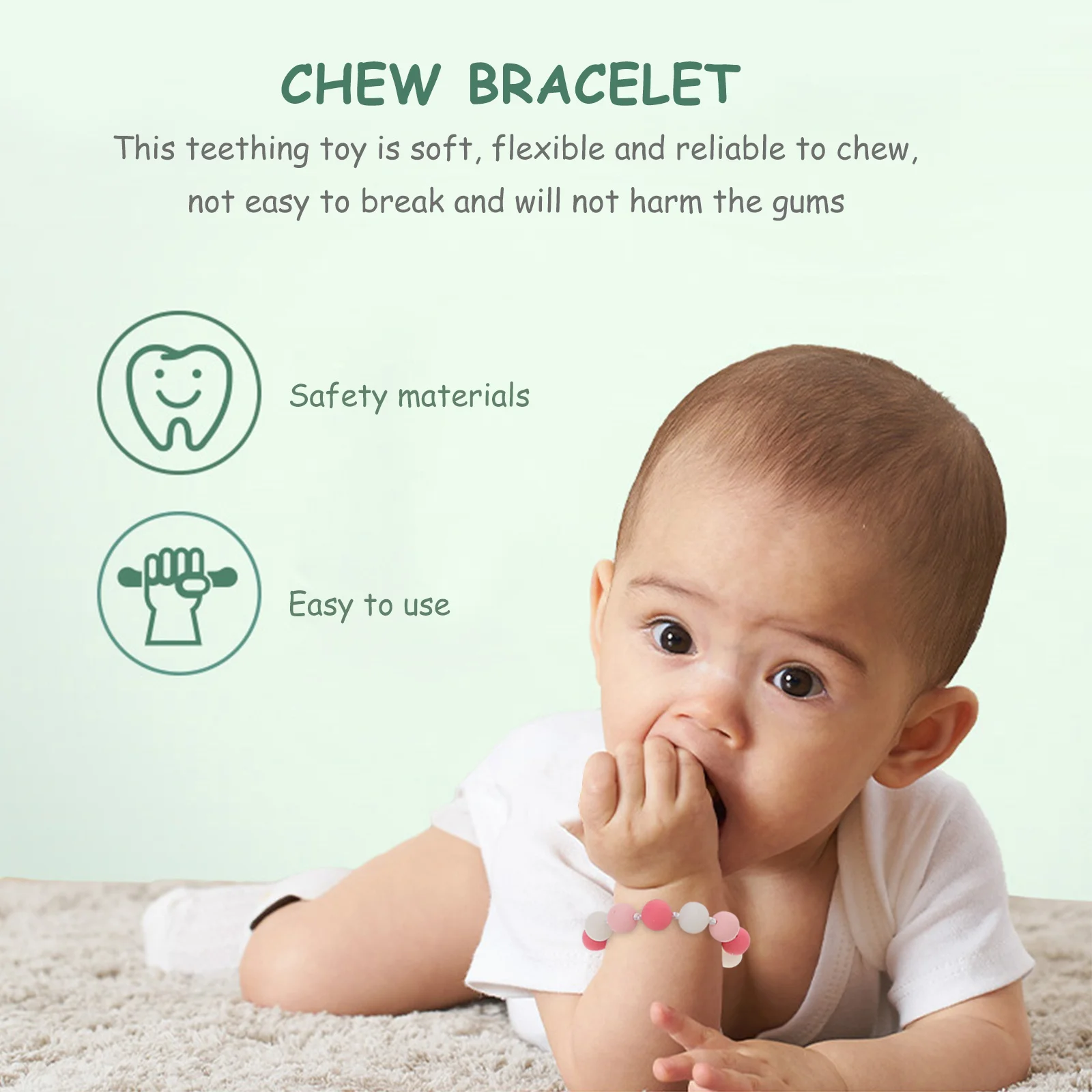 

2Pcs Soft Flexible Silicone Teething Bracelet for Baby Girl Chew Necklace for Toddler Sensory Molar Exercise Jewelry