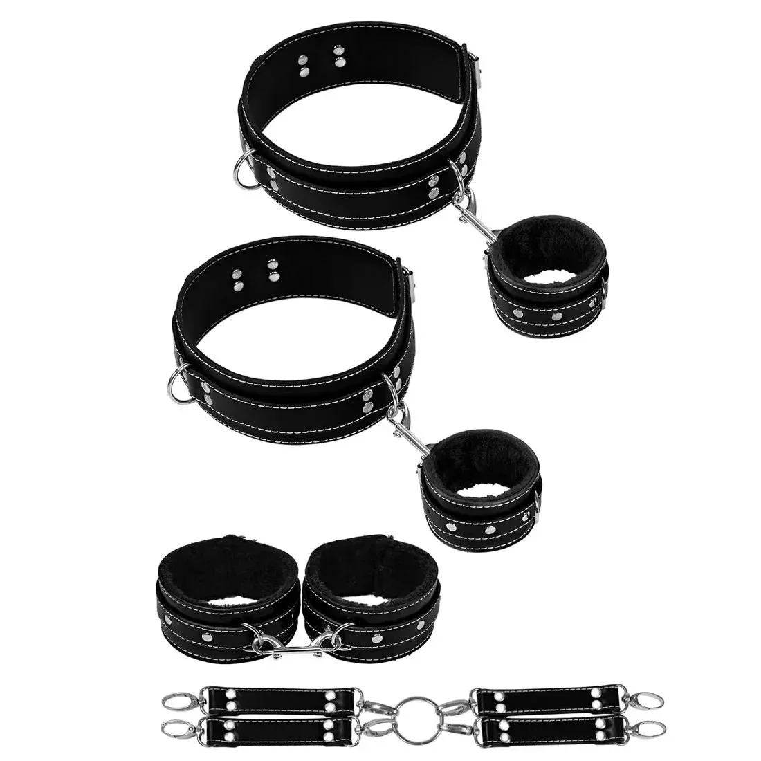 Kit de Arnés de Bondage Ajustable de Cuero PU con Esposas y Fajines para Piernas, Cinturón de Restricción SM, Accesorio para Juegos Eróticos para Mujeres Adultas