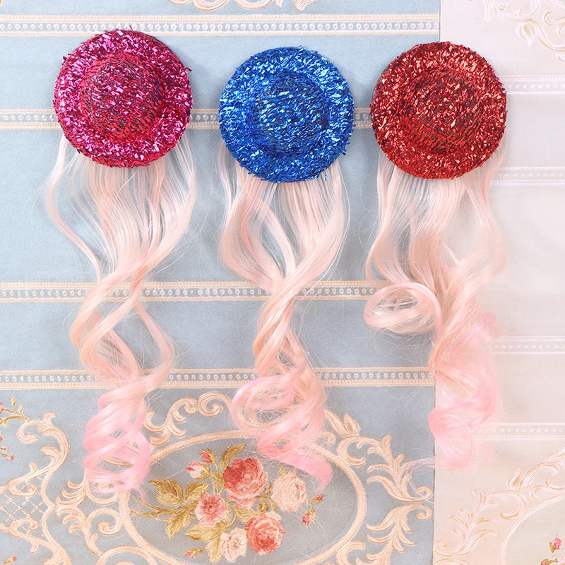 1Pcs Sweet Doll Hat With Length Wig Dollhouse Doll Curly Hair Accessories Doll Princess Dress Up Toy For Girls Pretend Play Toy
