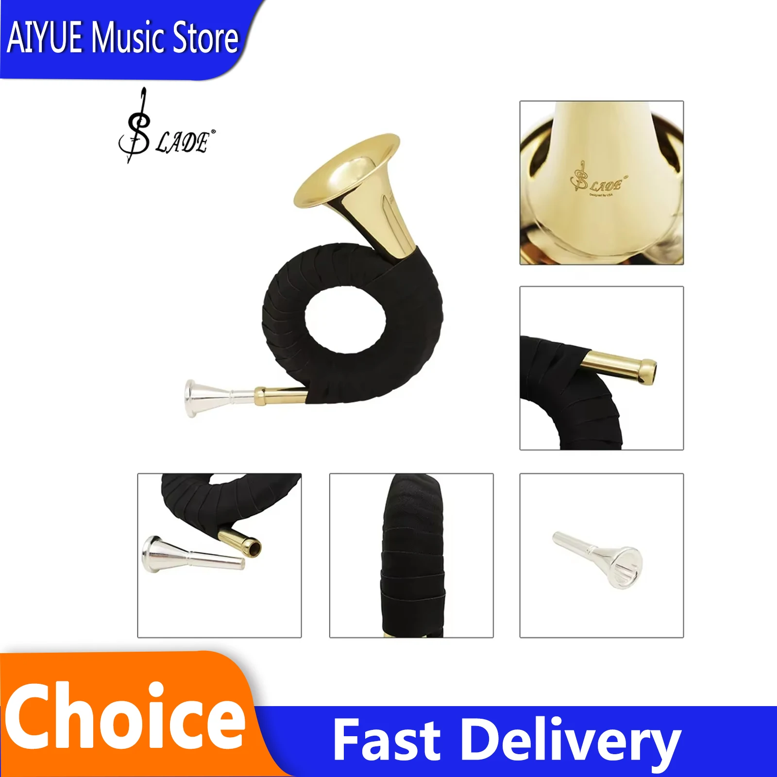 slade-bb-brass-hunting-horn-gold-plated-hunting-horn-professional-wind-music-instruments-with-cleaning-cloth-carry-bag-stand