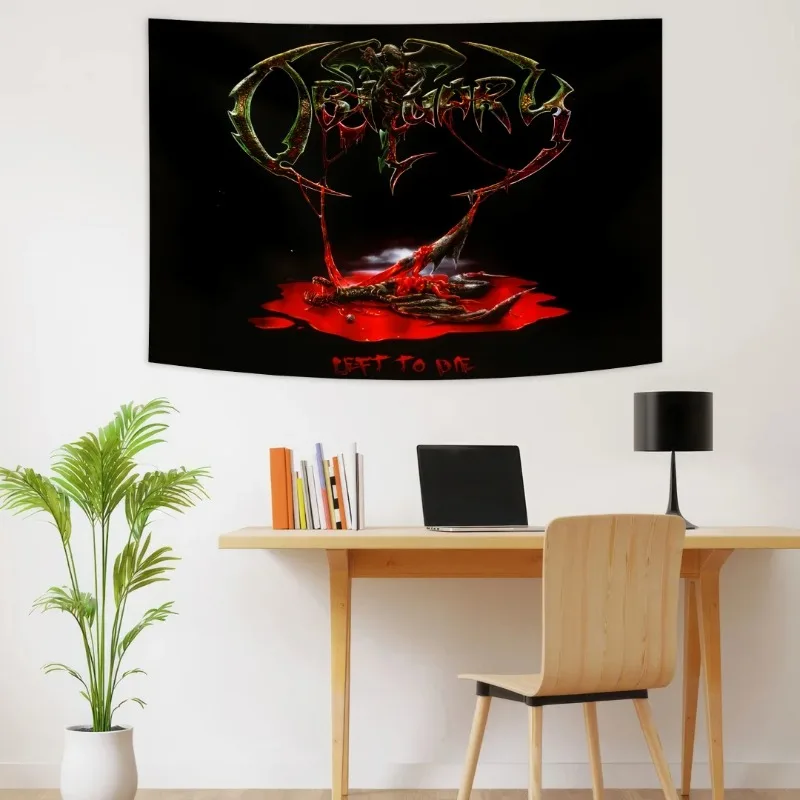 

Obituarys Band Logo Death Metal Interior Banner Tapestry Room Decoration Items Wall Hanging Flag Home Decor Art Concert Backdrop