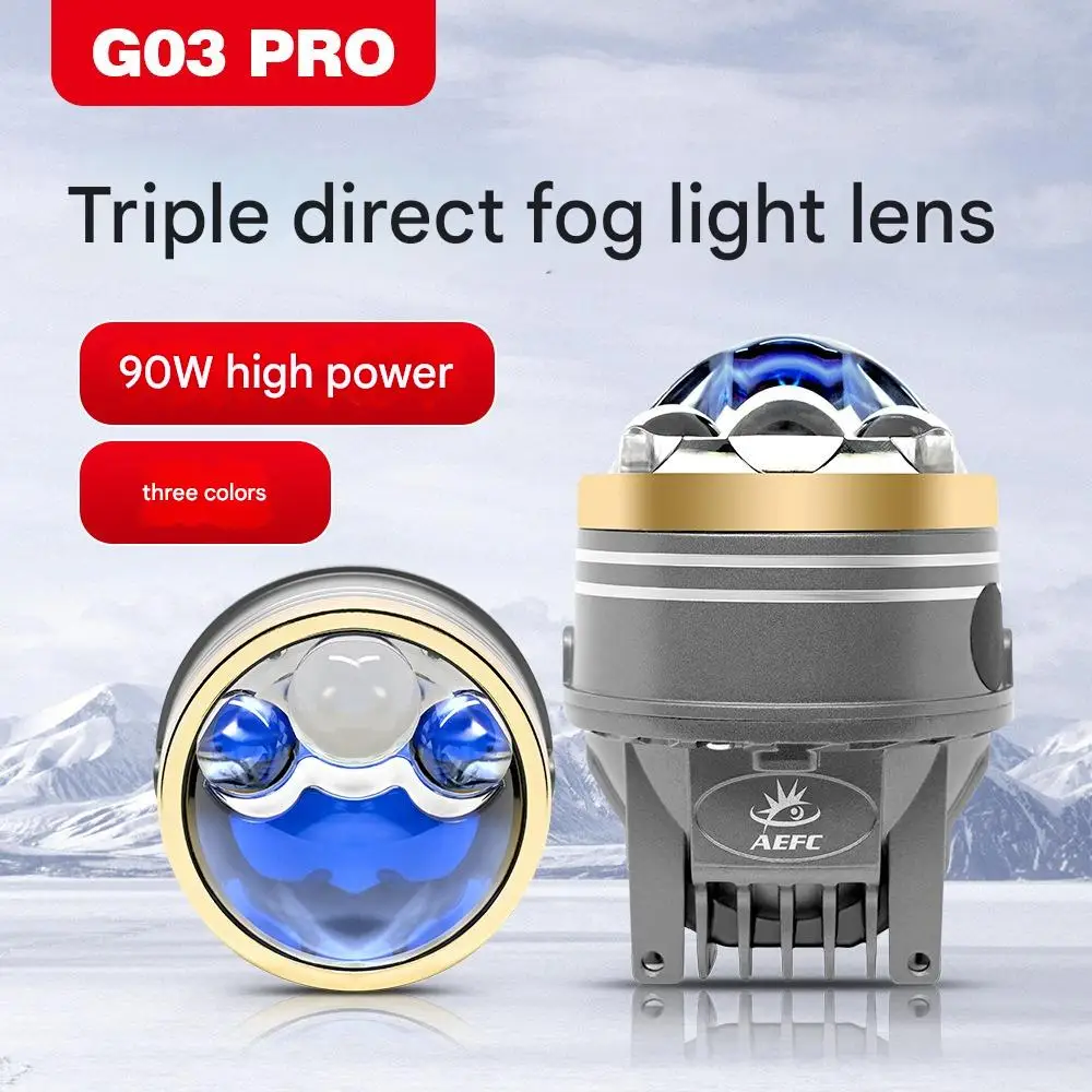 180W 3-Inch Bi-LED Fog Light Projector Tri-Color Dual Beam Triple Laser Waterproof Penetration Car Accessories Upgrade