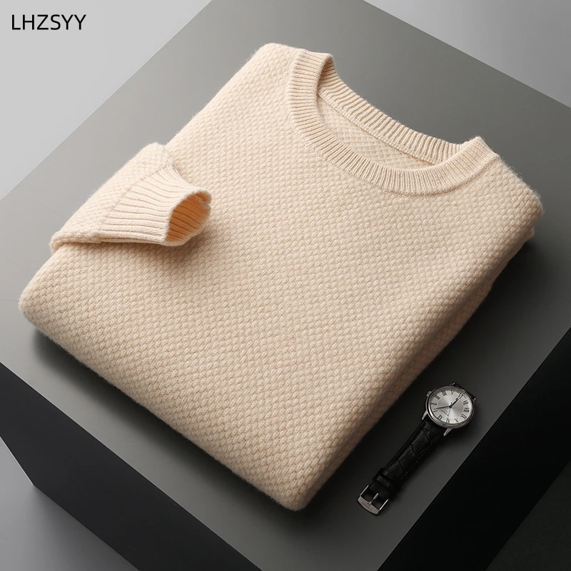 

LHZSYY Winter New Pure Cashmere Sweater Men's Pineapple Thick Pullovers Simple Casual Plus Size Tops Warm O-Neck Wool Knit Shirt