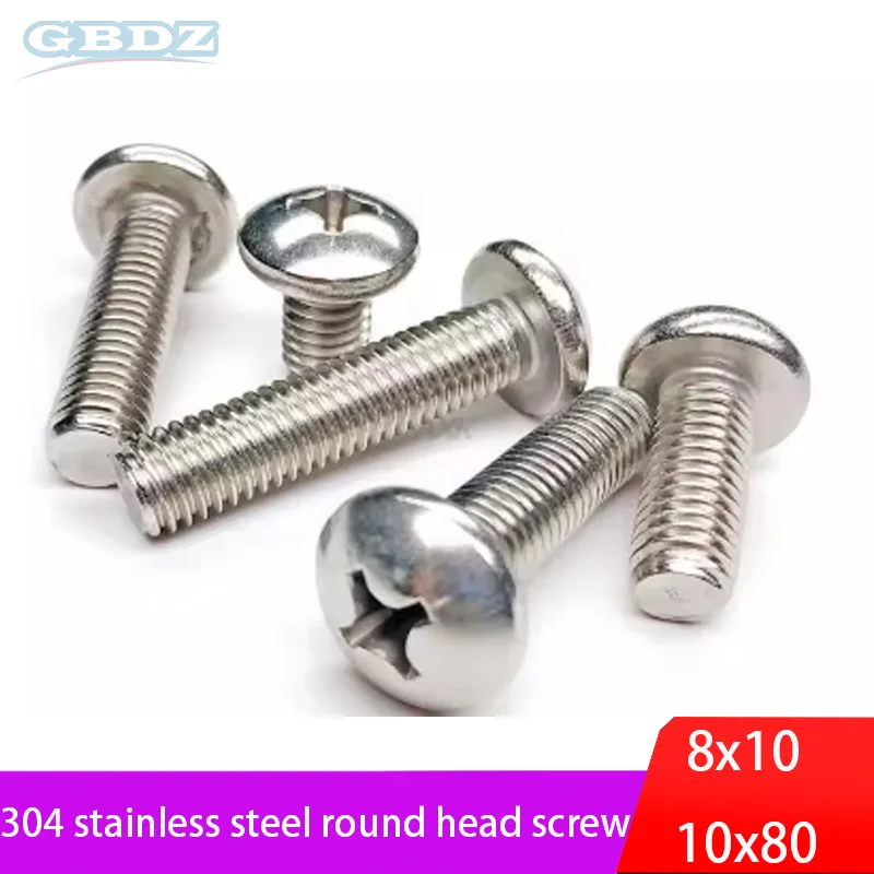 

304 Stainless Steel M8/10 Cross Round Head Screw, Corrosion-Resistant And Durable, 2/5/10pcs Hardware Tool Accessories