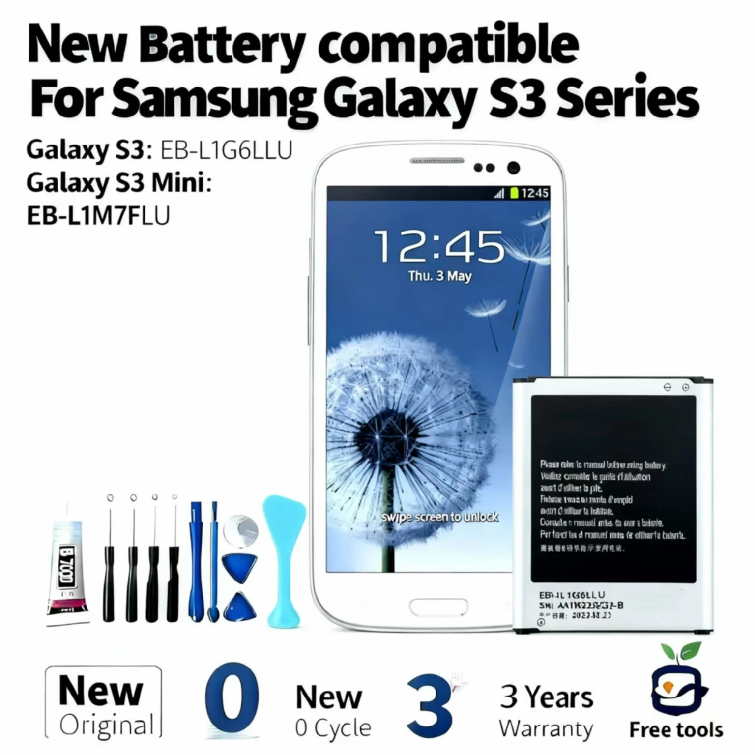 New Battery compatible For Samsung Galaxy S3 EB-L1G6LLU/S3 Mini EB-L1M7FLU Mobile Phone Batteries + Free Tools